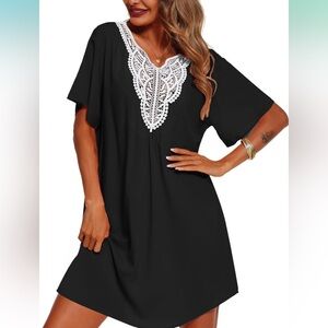 Elegant Black Swim Cover-Up with Lace Detail